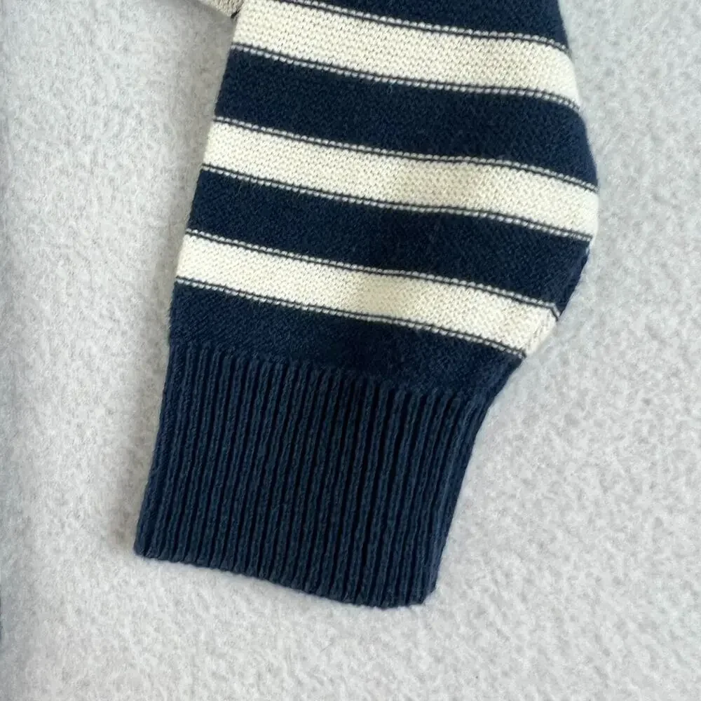 H&M Sweater Kids 3/4T Striped Navy Blue & White 100% Cotton Crewneck Knit